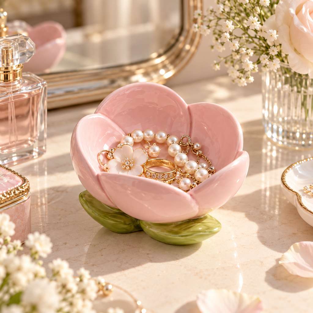 Pink Tulip Ceramic Jewelry Tray