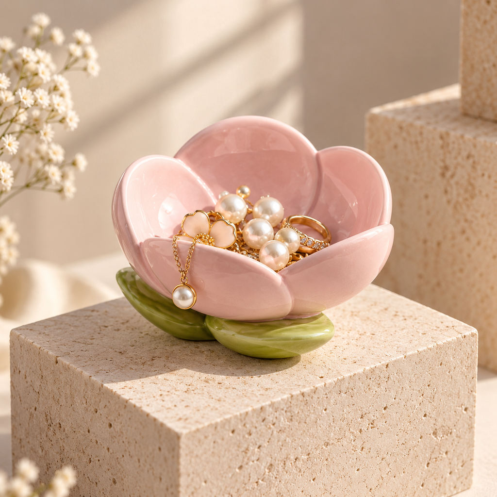 Pink Tulip Ceramic Jewelry Tray
