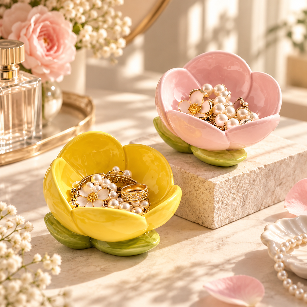 Pink Tulip Ceramic Jewelry Tray