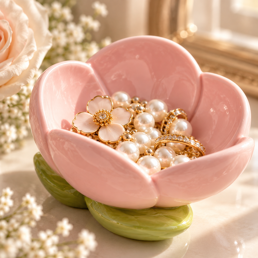 Pink Tulip Ceramic Jewelry Tray