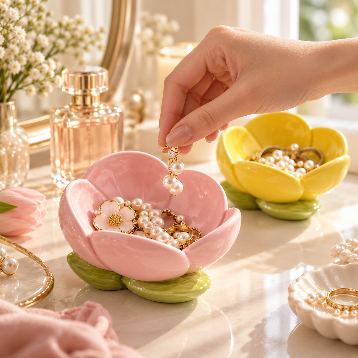 Pink Tulip Ceramic Jewelry Tray
