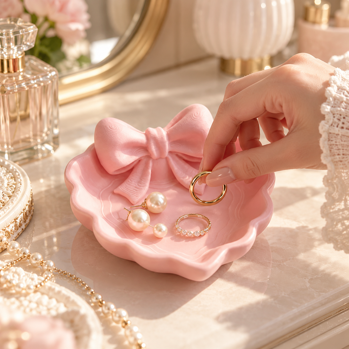 Pink Bow Jewelry Display Tray