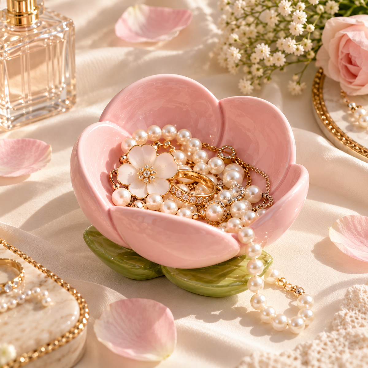 Pink Tulip Ceramic Jewelry Tray
