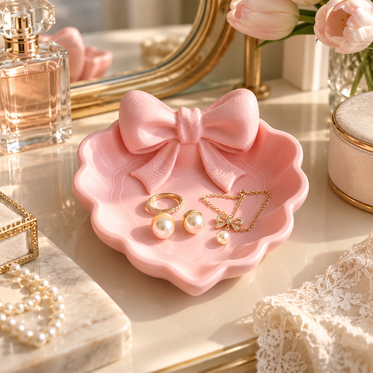 Pink Bow Jewelry Display Tray